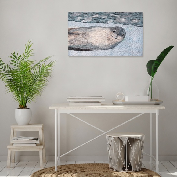LEOPARD SEAL - original mixed media textile wall hanging - New - Picture 5 of 8